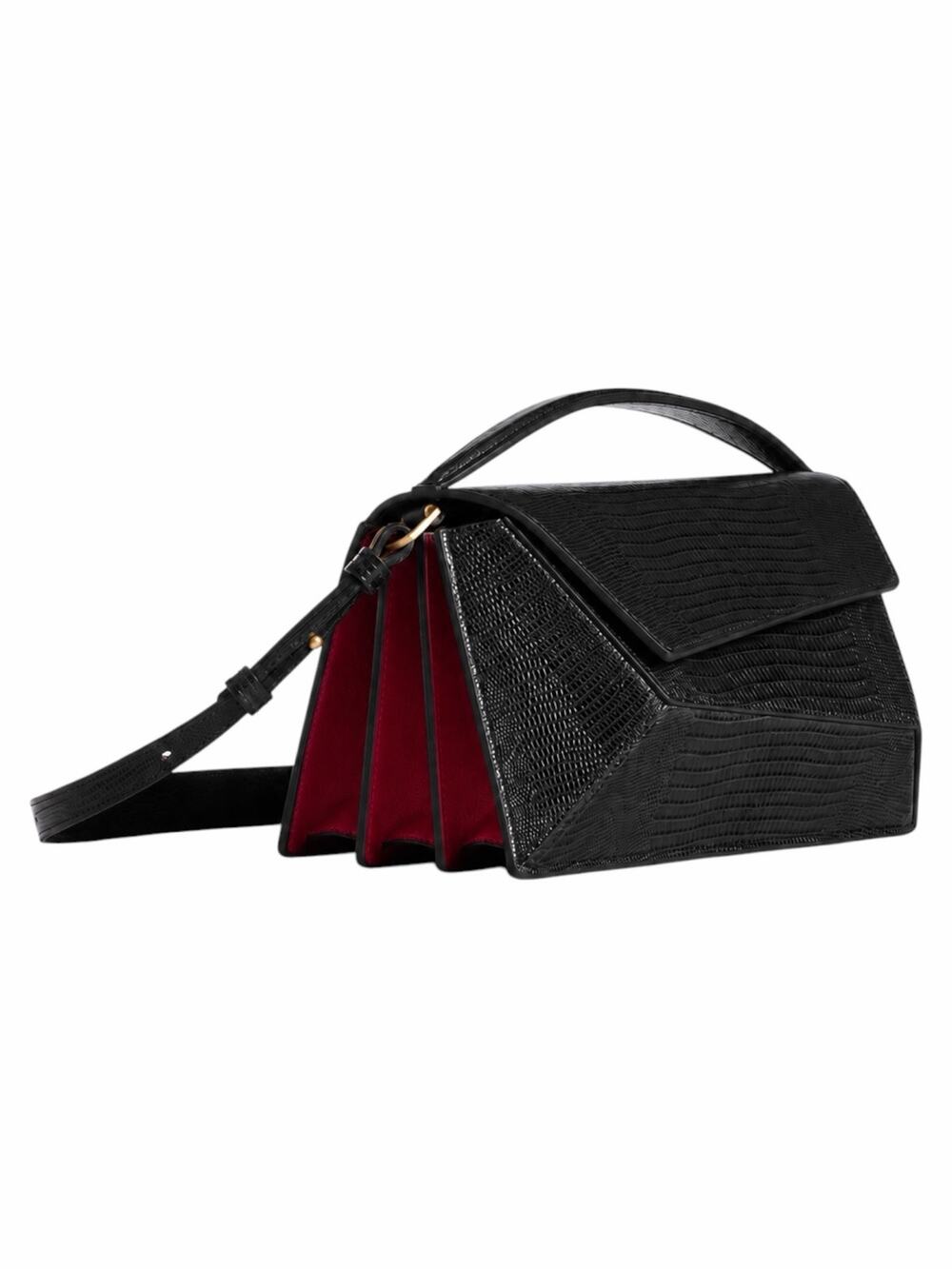 Mlouye Small Naomi Crossbody Bag Lizard Emboss Leather Top Handle Bag Black Red